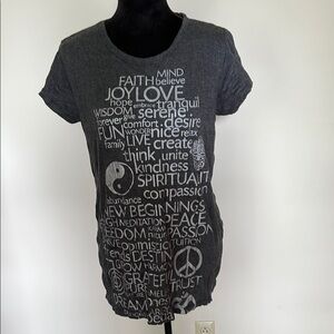 Gray Graphic Tee crinkled cotton with Inspirational Words. Size M